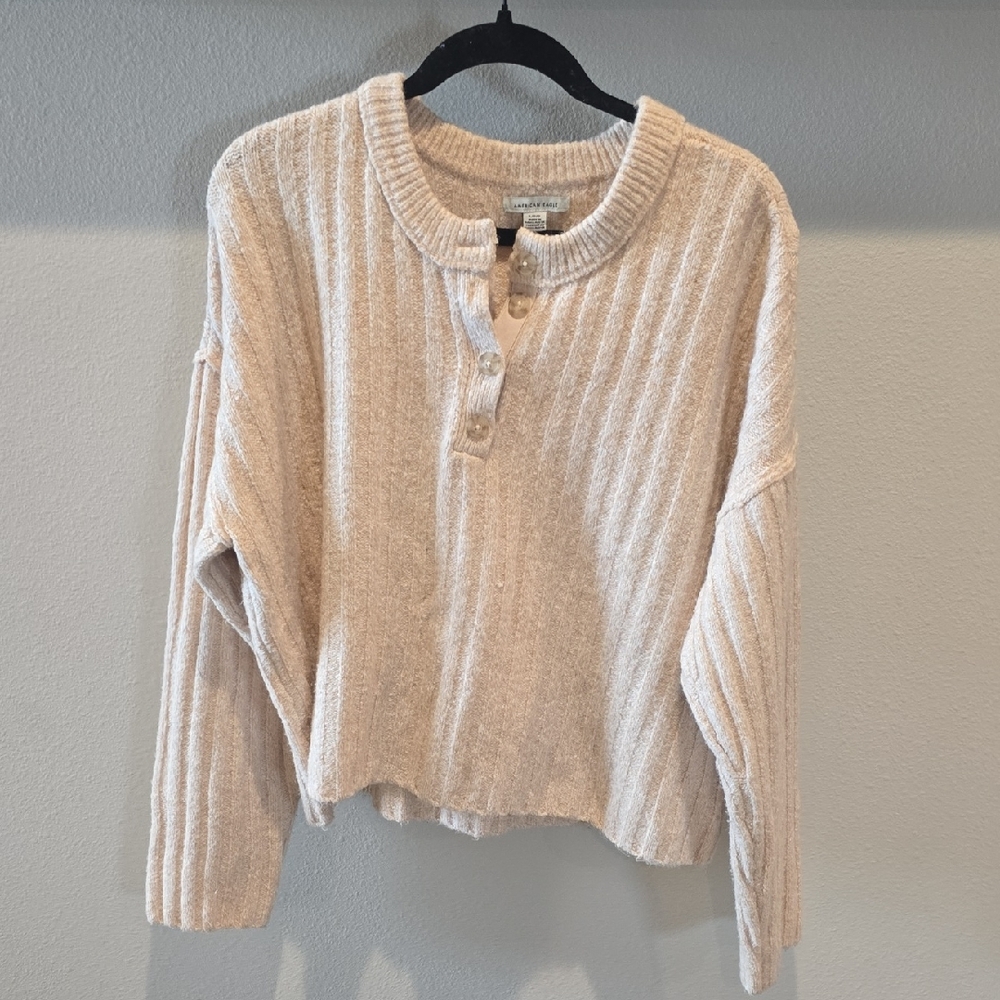 American Eagle Outfitters Cream Ribbed Sweater, Large